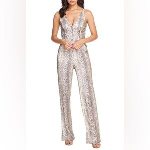 Women's Dress The Population Snake Print Sequin Jumpsuit size S
